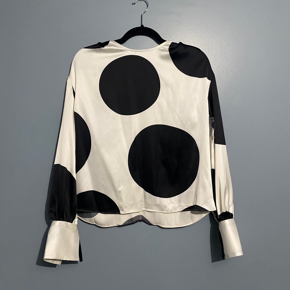 Black and White Polka Dot Long Sleeve Blouse